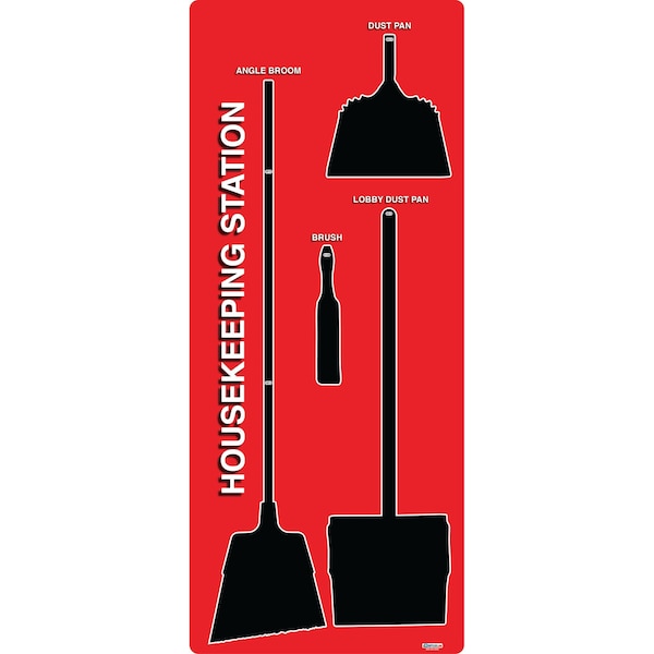 5S Housekeeping Shadow Board Broom Station Version 16  - Red Board / Black Shadows No Broom